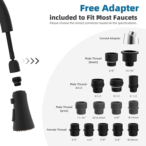 Vista 3 de Hibbent Reemplazo de cabezal de grifo de cocina extraíble, 3 funciones NSF/ANSI/CAN 61 y boquilla rociadora de fregadero certificada CUPC, 15 Bronce