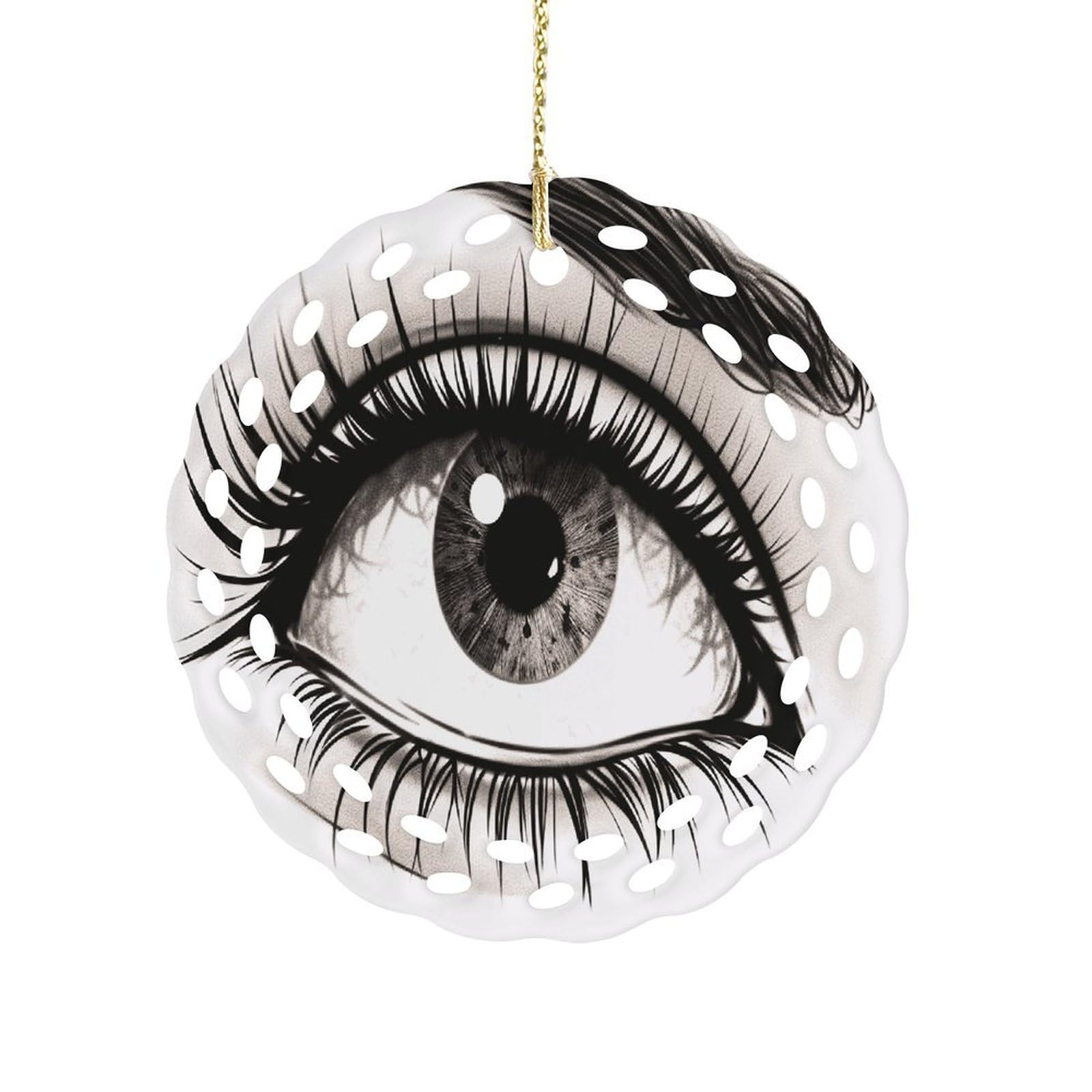 Fodpand Women's Style Eyelash Ceramic Ornament For Home Decor 3.2" Round Tree Decoration Christmas Ornaments For Men Double-Sided Design