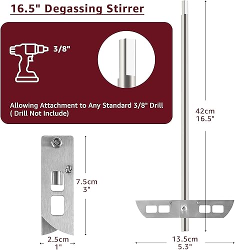 Miniatura 2 de Agitador de desgasificación de cerveza de vino de 16.5 pulgadas para elaboración de vino, varilla mezcladora de acero inoxidable con paletas, mezcla