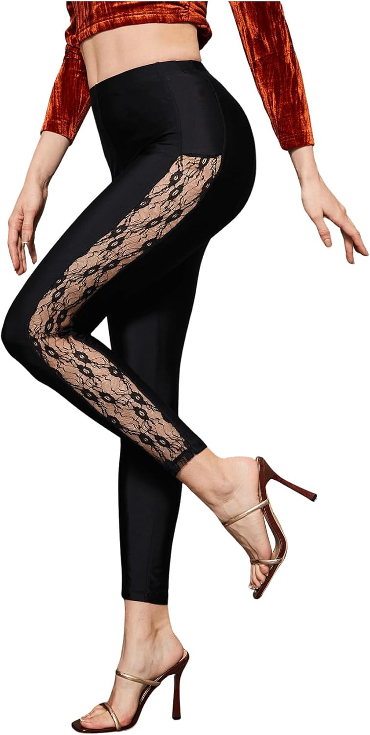 Yoga Pants Mesh Panel Sheer Sports Leggings Womens Sexy Lace