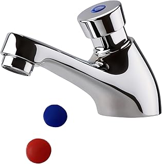 Vision, BT4000, Chrome, Self-Closing Delay Action Bathroom Tap, Solid Brass Non-Concussive Taps for Bathroom Sink, Push Button Bathroom Basin Monobloc Pillar Tap, 1 Year Guarantee