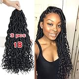 Wavy Faux Locs Crochet Hair Curly Ends Synthetic Braiding Goddess Hair Extensions (3 pcs 1B)