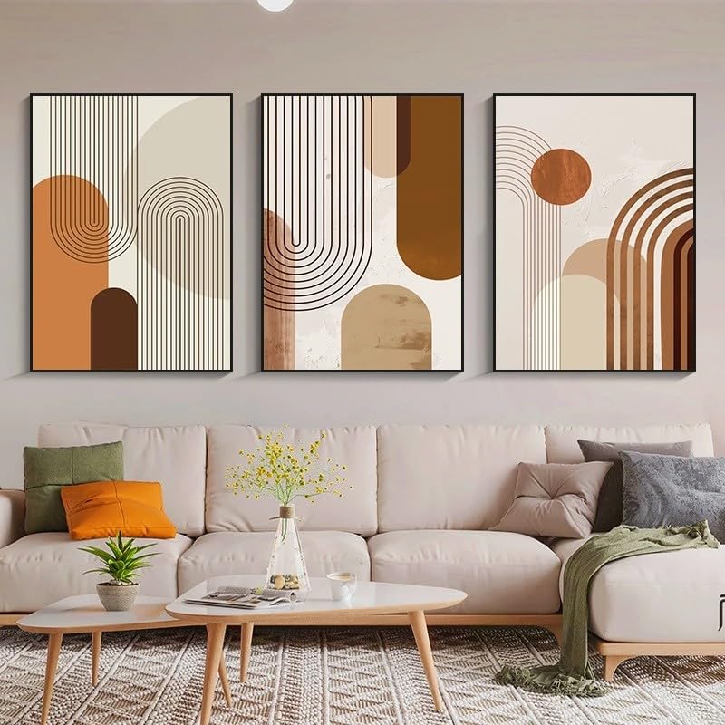 Cuadro Abstracto de Geometría Bohemia Lienzo Póster Moderno Minimalista de 3 Piezas para Pared