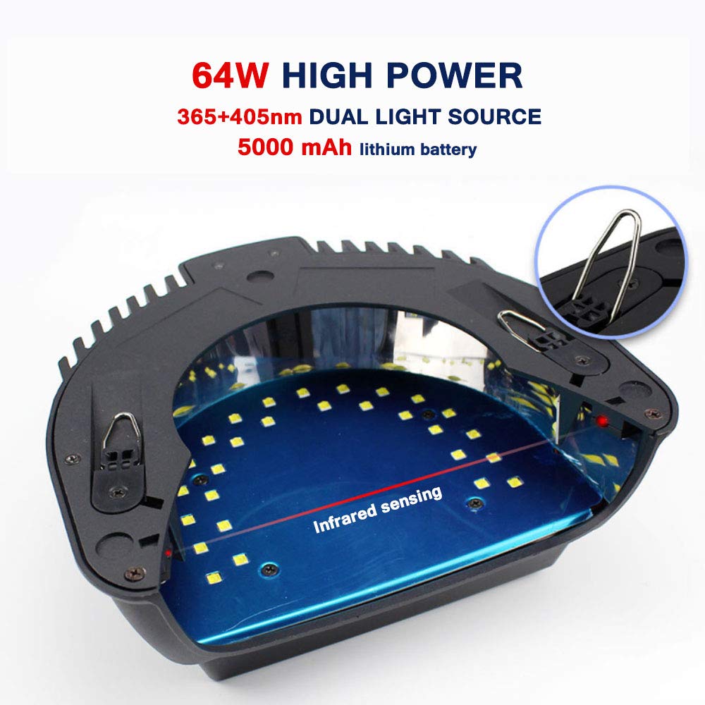 64W akumulatorowa bezprzewodowa lampa do żelu do paznokci Pro LED utwardzająca suszarka lekka maszyna do polerowania paznokci, bezprzewodowa lampa do paznokci z uchwytem do podnoszenia czujn