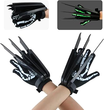 Retractable Wolf Claws with Halloween Skull Bone GlovesBlack
