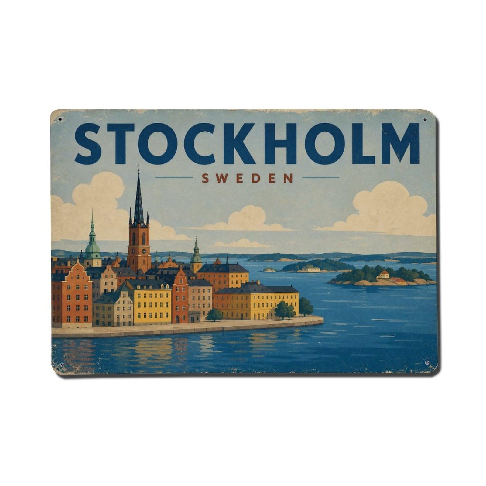 Vintage Travel Sweden Stockholm Metal Tin Sign Plaque Wall Decor for Cafe, Club Bar, Office, Garden Metal Poster 8x12Inch