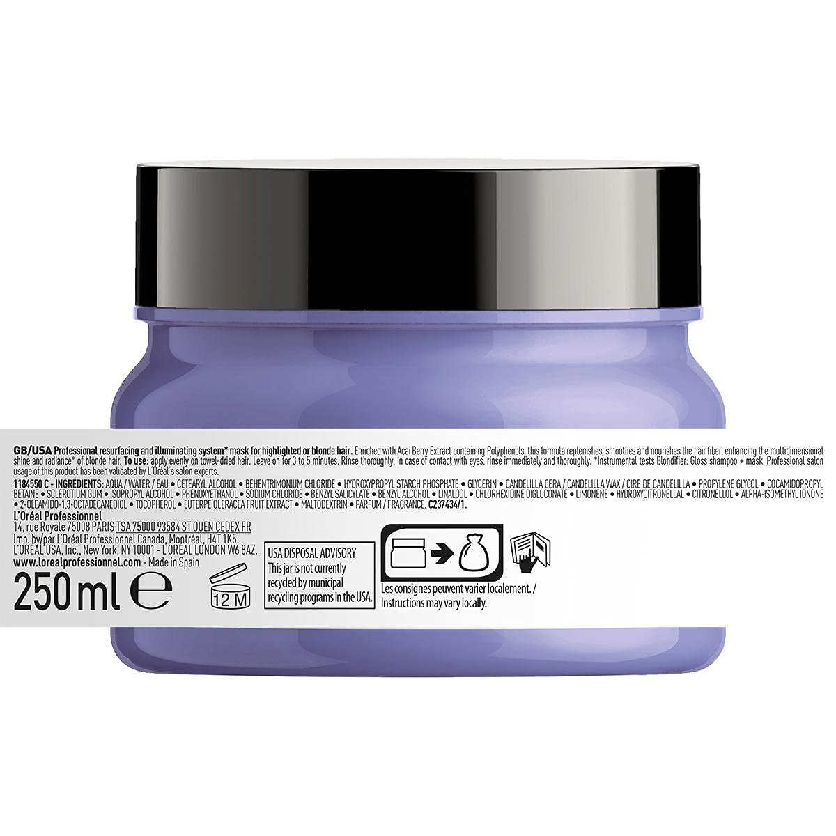L'Oréal Professionnel, Mascarilla Reparadora e Iluminadora para Pelo con Mechas o Rubio, Blondifier, 250ml