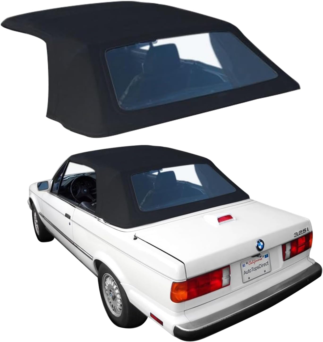 Sierra Auto Tops & Seats BMW E30 1987-1993 Convertible Top - Black, German Classic Canvas - Complete Soft Top with Plastic Window