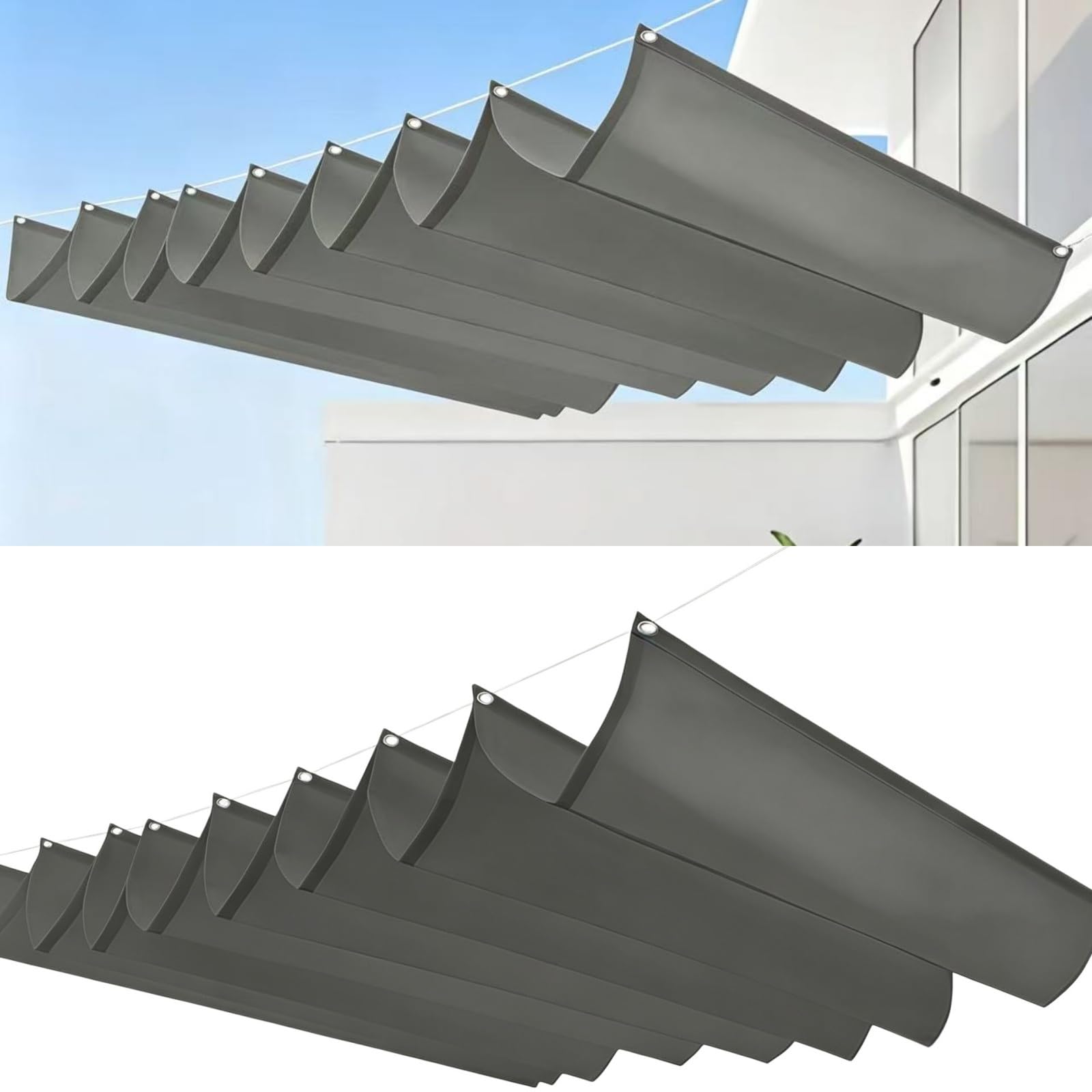 Einziehbare Welle Sonnensegel 115x360cm Wasserdicht, 98% Uv-Schutz Nach Maß Pergola Markise Verstellbares Sonnensegel mit Zugseil & Ösen für Terrasse, Pergola, Garten, Hellgrau