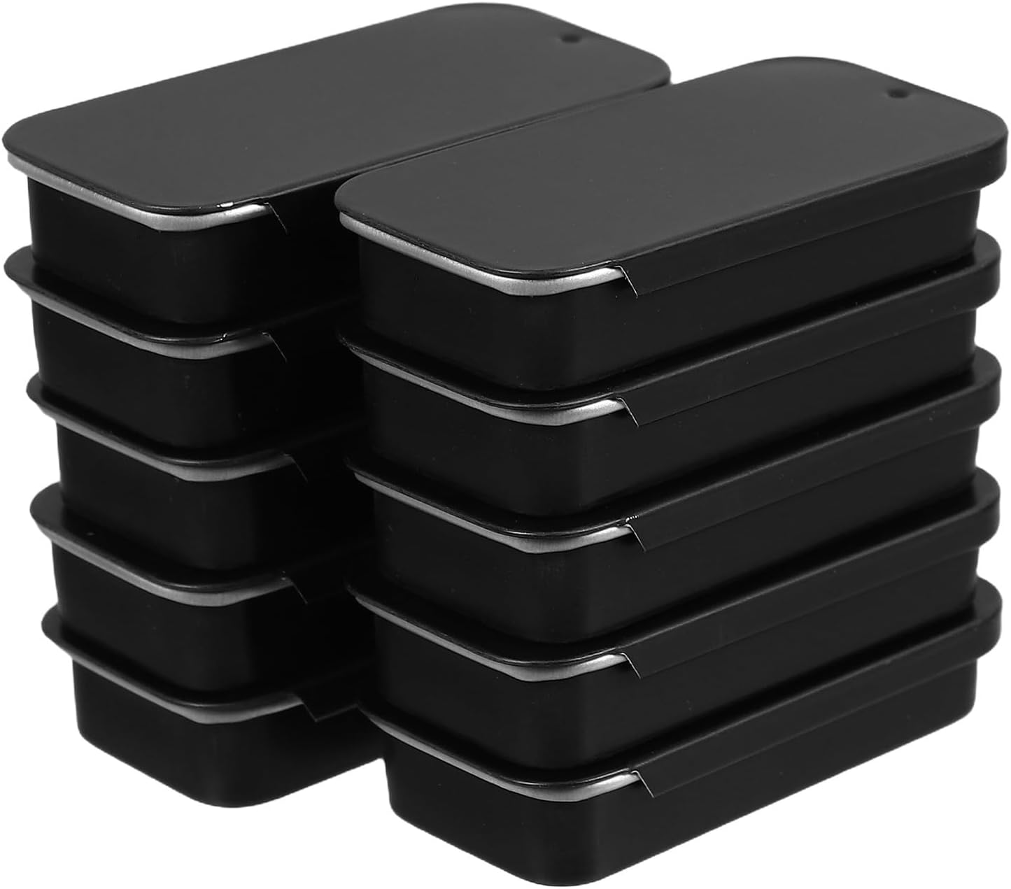 Healeved 10Pcs Mini Rectangular Tinplate Gum Holder Sliding Lid Candy Storage Box 50X25X10Mm Matte Black Portable Small Food Container with Push-Pull Lid for Travel and Home Organization