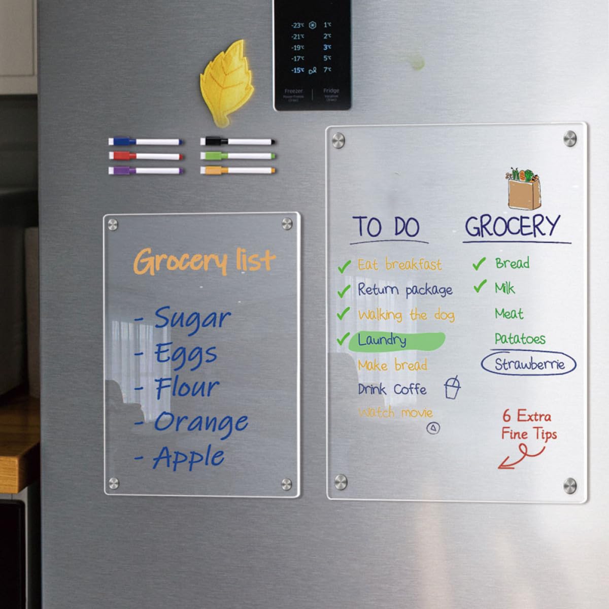 Alasum Magnetische Acryl Kühlschrank Whiteboard Schreibtafel Wiederbeschreibbar mit Starkem Magnet für Kühlschrank und Eisenmöbel Transparent und Langlebig
