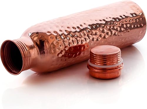 Miniatura 30 de Botella de agua de cobre – (34 oz/33.8 fl oz) extra grande – Un recipiente ayurvédico de cobre puro martillado para beber – Bebe más agua, reduce tu