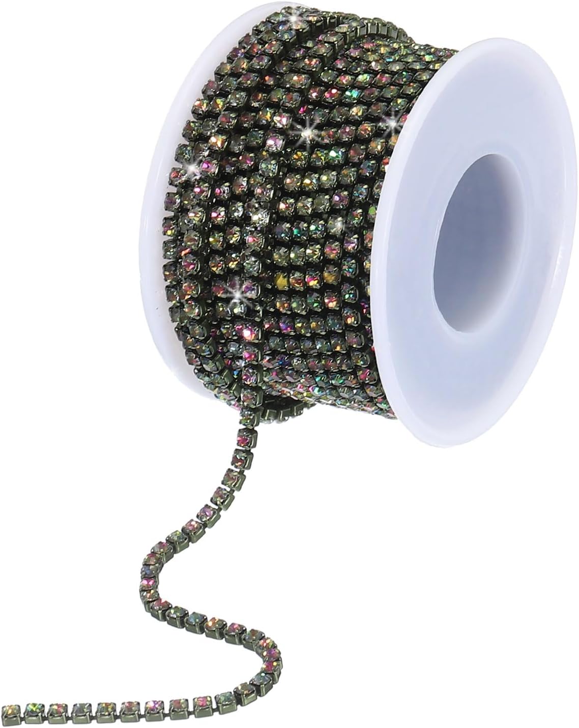 MECCANIXITY 10 Yard 4mm Crystal Rhinestone Diamond Close Chain Trim Trimming Claw Cup Chain for Sewing, Crafts, DIY Jewelry Wedding Decorations Colorful