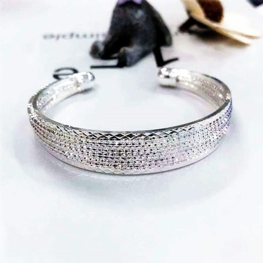 FUTIMELY Silver Leaf Bracelet Vintage Adjustable Feather Bracelet Trendy Hollow Rose Flower Leaves Cuff Bangle Wedding Bangle for Women Men (Silver Broadband Bracelet) - Image 5