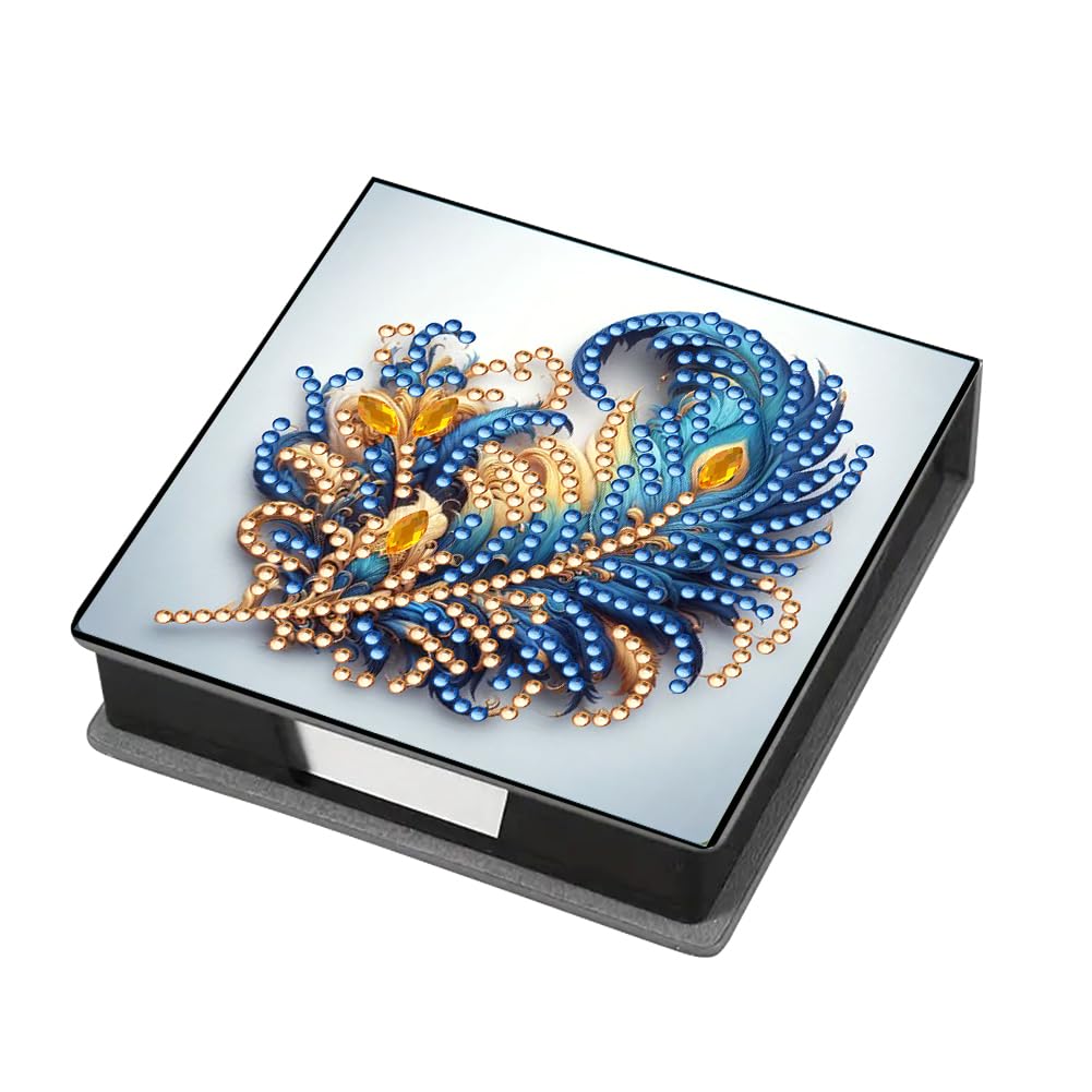 Fiorky Animals Leather Gem Art Sticky Note Holder Gem Painting Memo Pad Holder Mosaic Kit Rhinestones Post It Dispenser Diamond Art Note Box with 160 Sheets of Paper for Adults Beginners