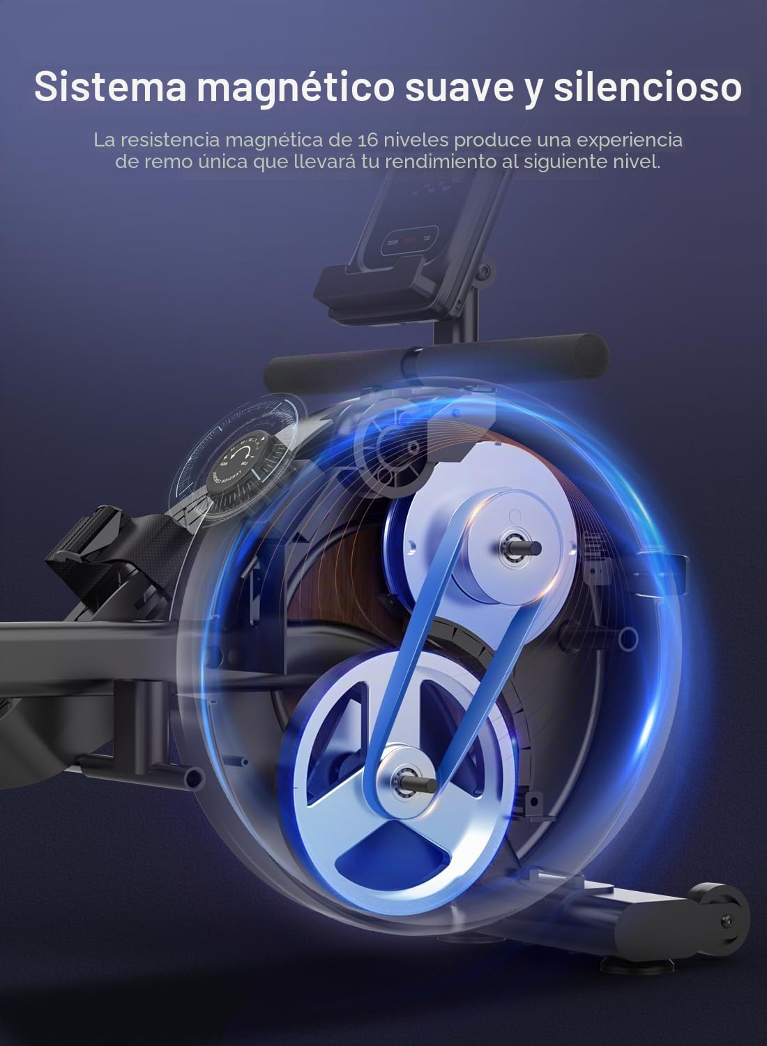 Máquina de Remo Magnética con 16 Niveles de Resistencia Ajustables, Pantalla LCD, Dos Raíles Deslizantes, Almacenamiento Vertical Que Ahorra Espacio, Fácil Montaje