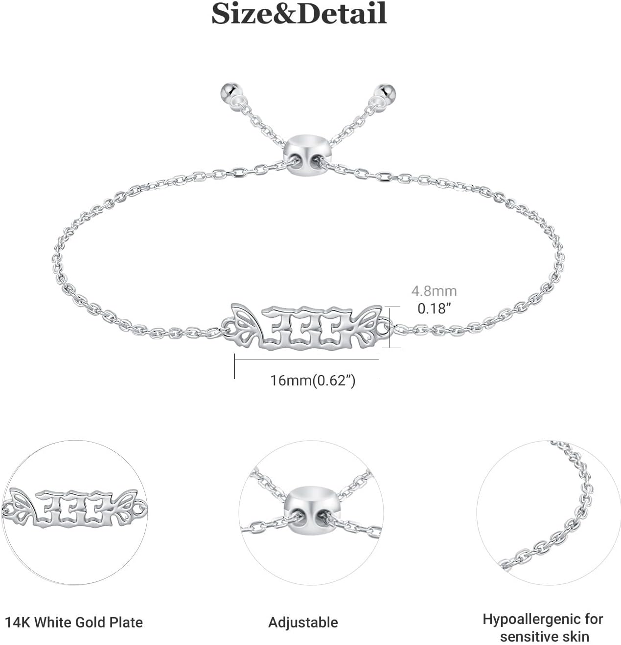 Angel Number Bracelet 14K Gold Plated Butterfly Ankle Bracelets for Women 333 444 777 Bracelet Adjustable Numerology Jewelry Birthday Gifts for Women Mother Wife Grandma