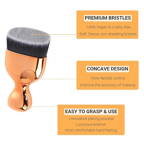 Miniatura 5 de Brocha Kabuki de alta densidad para base líquida, base en polvo, crema, pulir el contorno, mezcla de punteado (dorado)