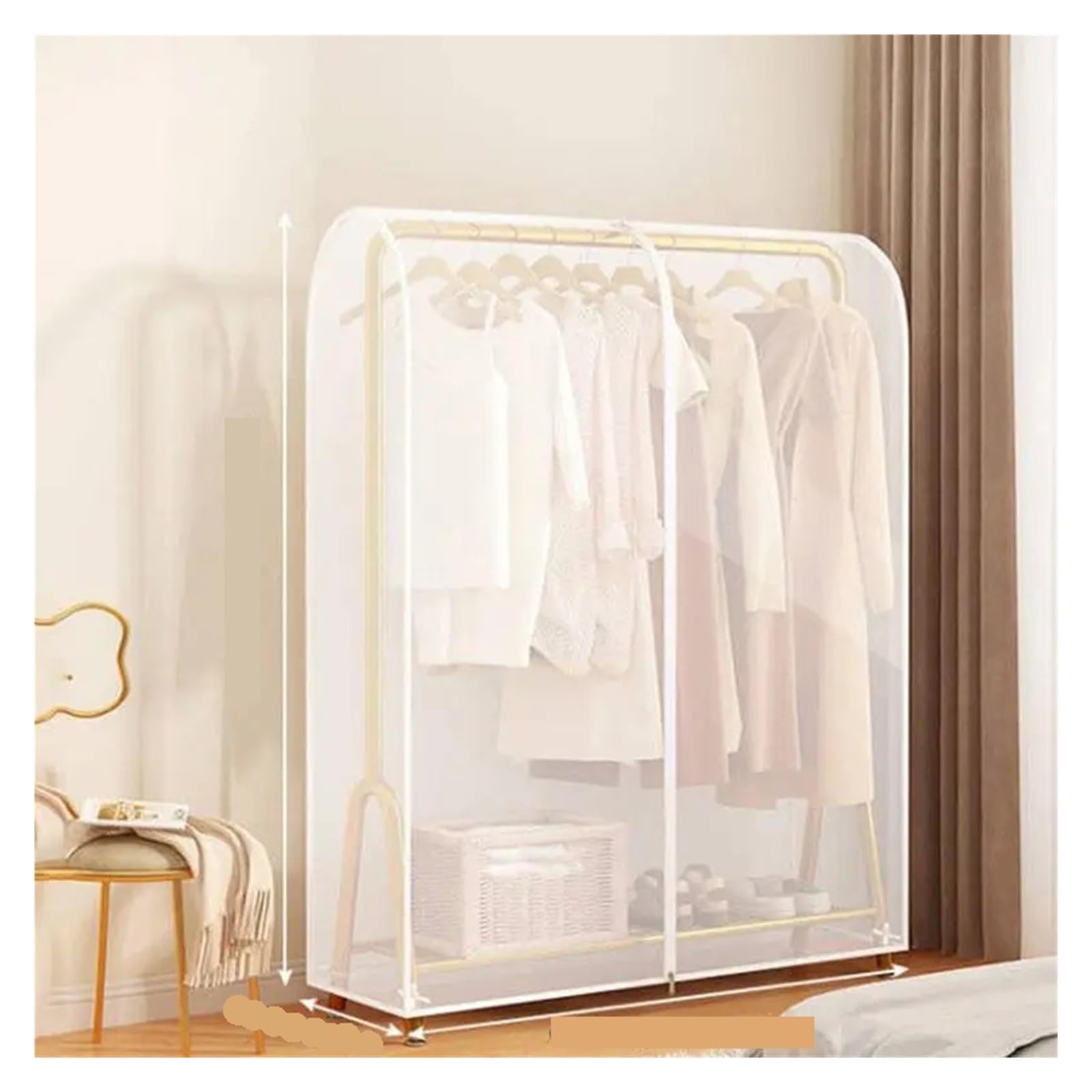 Clothes Rack Cover Garment Coat Dust Moisture Proof Protection Transparent Square Full Cover for Floor-Standing Drying Rack(B 150x50x150cm)