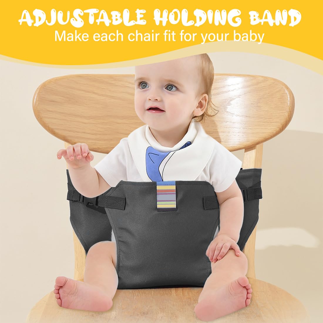 Harnais de Voyage pour Chaise Haute Portable pour Tout-petits et Bébés, Accessoires Essentiels pour Chaise Haute de Voyage Curité Bebe RéGlable Sangle Chaise,Harnais Respirant(Noir)