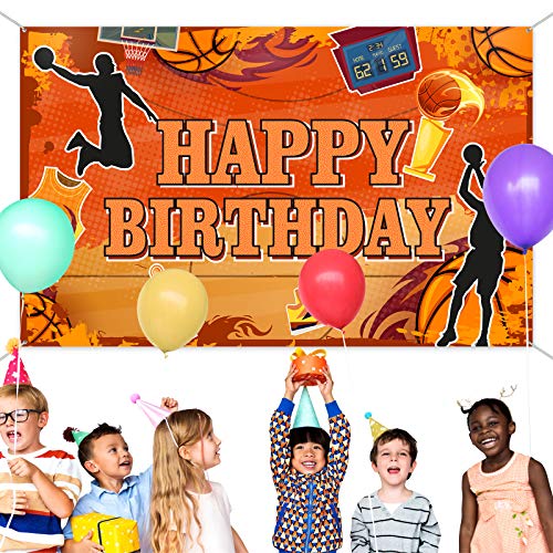 Basketball Happy Birthday Backdrop Banner Basketball Theme Party Decoration Sports Theme Birthday Photography Background Supplies Basketball Court Stars Photo Booth Props For Kids Boys Birthday Party #TOP4