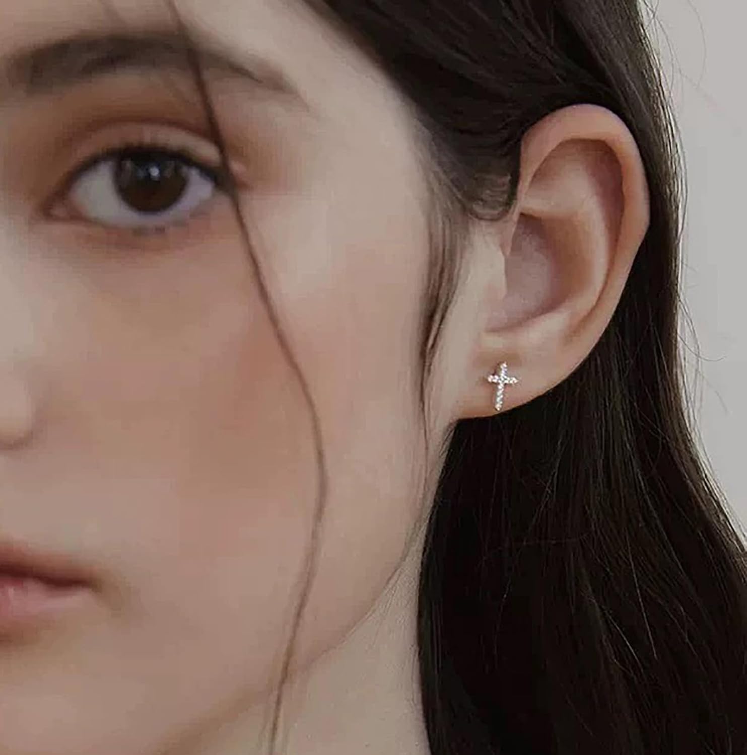 Tiny Mini Cross Earrings, 14K White Gold Plated Small Cubic Zirconia Earrings Studs for Women Dainty Simple Jewelry Silver - Image 5