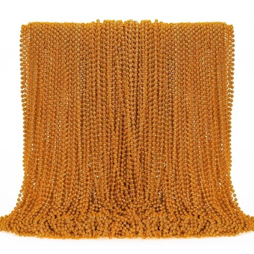 Image of 144PCS Bead Necklace, Orange Halloween Bead Necklaces Party Favors, 33 inch Mardi Gras Beads Necklaces Costume Bulk, Festival Parade Throw Accessories for Mardi Gras Halloween Wedding Celebrations Decor