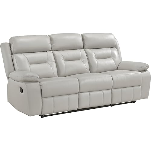Lexicon Recliner Sofa for Living Room, Double Recliner RV Couch, Manual Wall Hugger Recliner, Home Theater Seating Leather Reclining Sofa with Pillow Top Armrests, 87''W Couch, Light Grey