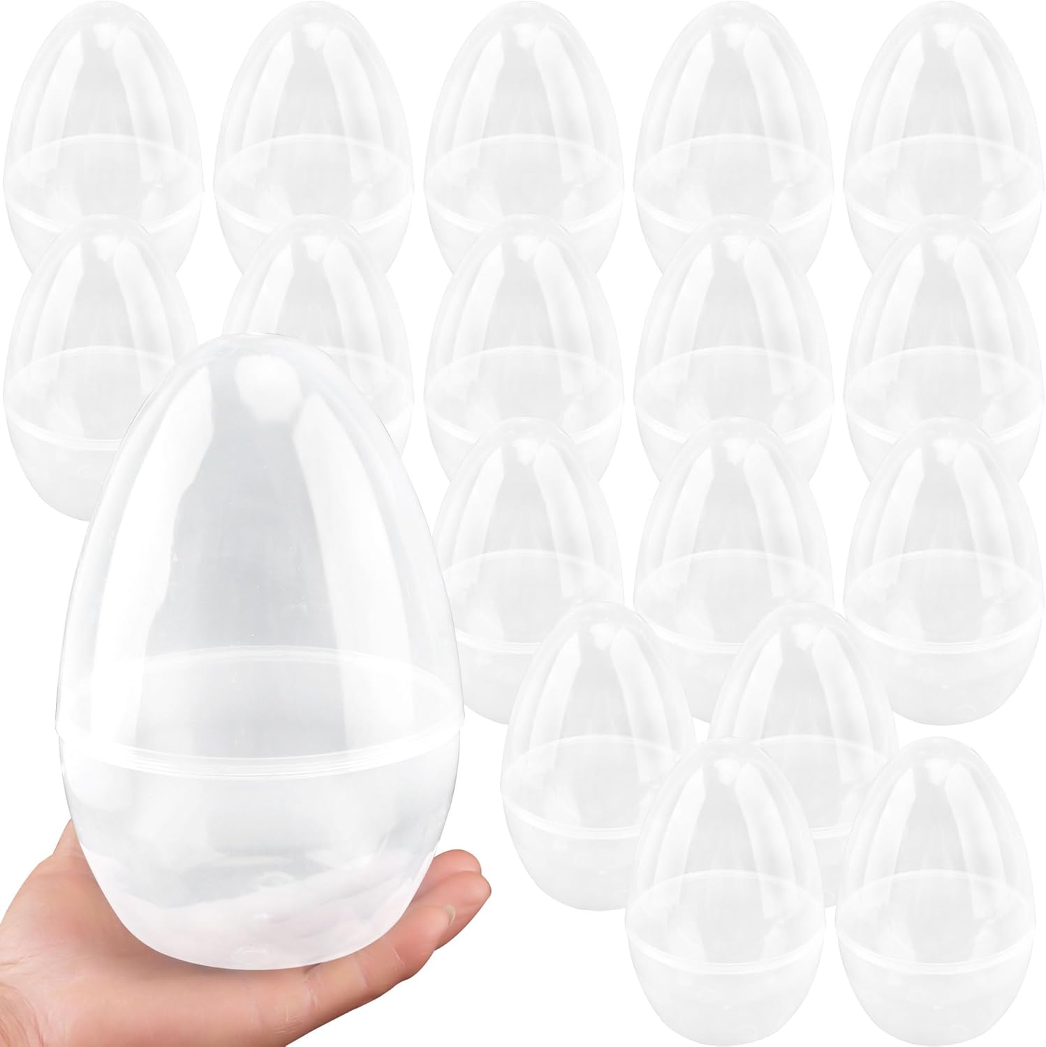 18 Pack 8 Inch Plastic Jumbo Easter Eggs White Transparent Fillable Eggs for Hunt Easter Theme Party Supplies