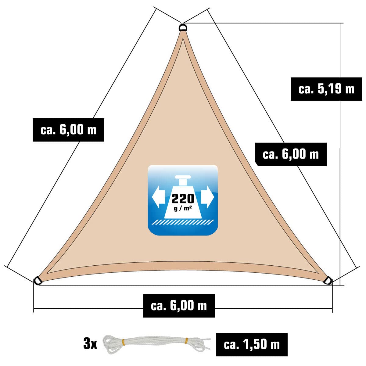 HI Zonnezeil Beige 5 x 5 x 5 m zonnescherm