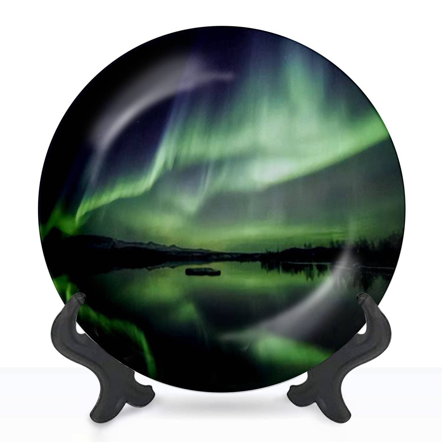 Ceramic Hanging Decorative Plate Northern lights blazing over lake Thingvellir national park in Iceland Wall Plate Ceramic Ornament for Home & Office, Dining, Parties, Wedding 8