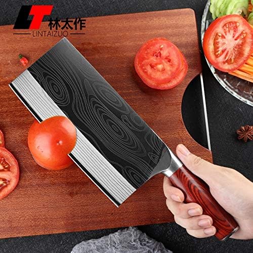 MAYiT Meat Cleaver Knife, 4Cr14MOV Stainless Steel Kitchen Knives Chinese Kitchen Utility Chef Knives Sharp Blade Color Wood Handle Cleaver