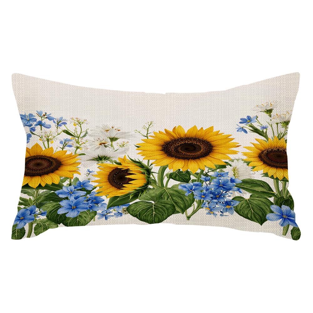 rkouqak Throw Pillow Covers Sunflowers Bouquet and Wild Flower Yellow Pillow Cases Cotton Linen Waist Lumbar Cushion Cover