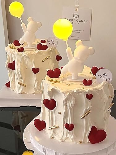 Miniatura 4 de LaVenty 16 piezas de oso de peluche para el día de la madre, decoración de pastel de corazón de amor, decoración de pastel de rosa, regalo para el