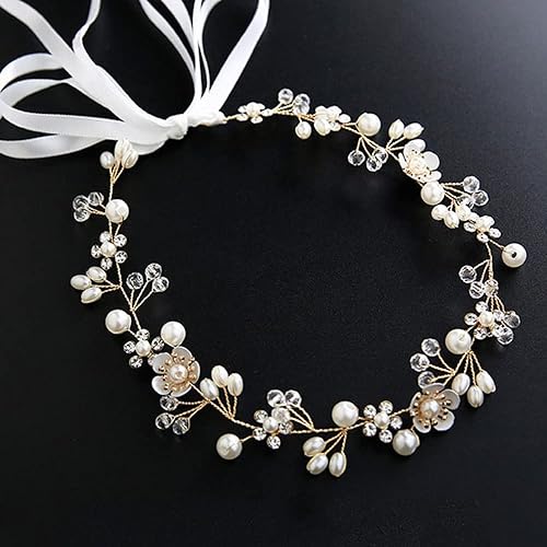 Miniatura 6 de DonLeeving Paquete de 2 accesorios para el cabello de boda para niñas, diadema de flores para niña, diadema de flores blancas, diadema de perlas