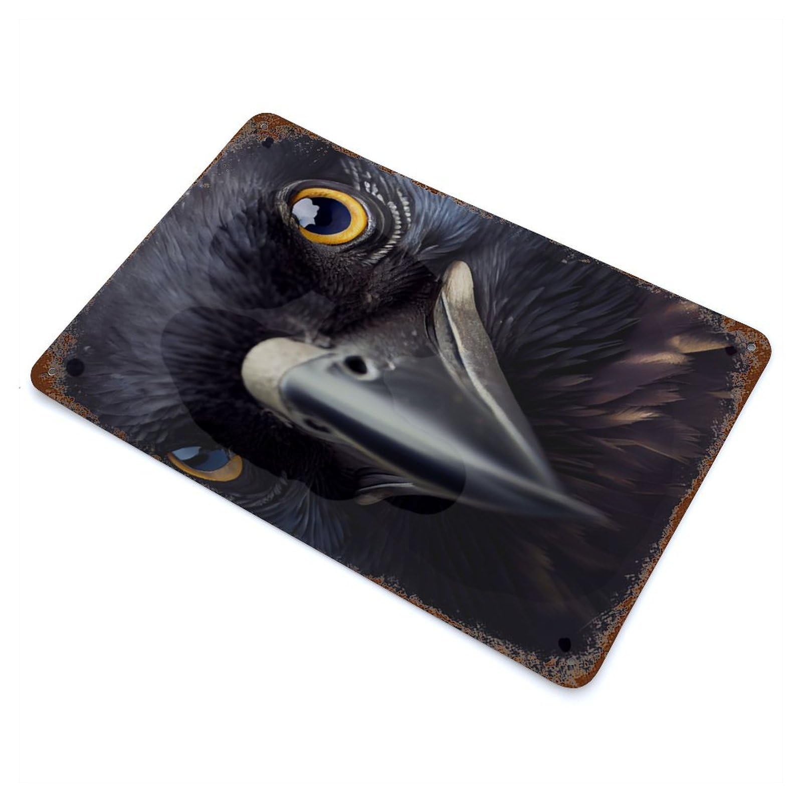 Retro Metal Sign with Raven Closeup Design 11.8"x7.9", for Living Room, Hallway And Home Decor, Farmhouse Wall Decor