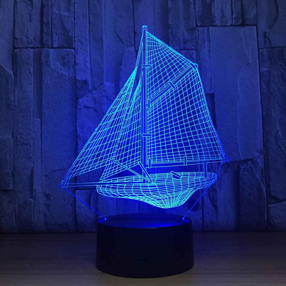 SWTZEQ Luce notturna 3D, luce notturna a LED Forma della barca luce d'illusione lampada da tavolo, 16 colori che cambiano lampada USB, per regali di
