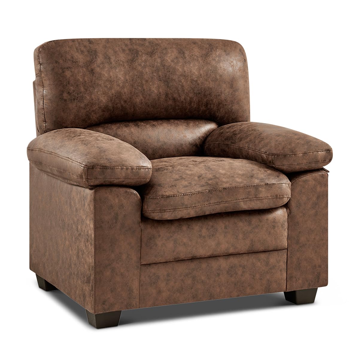 Bravich Oxford Leather Armchair. Light Brown Faux Leather Single Sofa Chair, Single Bonded Leather Couch Chair. 1 Seater Small Sofa For Living Room Furniture, Light Brown, 96cm x 83cm x 93cm