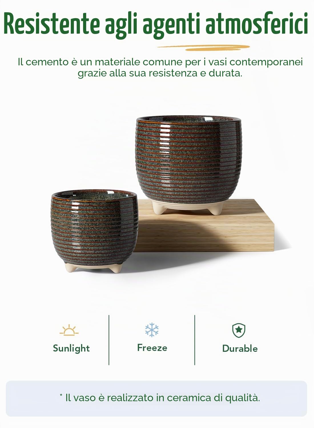 LE TAUCI Vaso per Piante in Ceramica, Vasi con Piedi da 12 + 16 cm per Piante, Vaso da Fiori Moderni e Carini per la Casa e l'Ufficio, Piccoli Vaso per Piante da Interno con Fori di Drenaggio, Nero