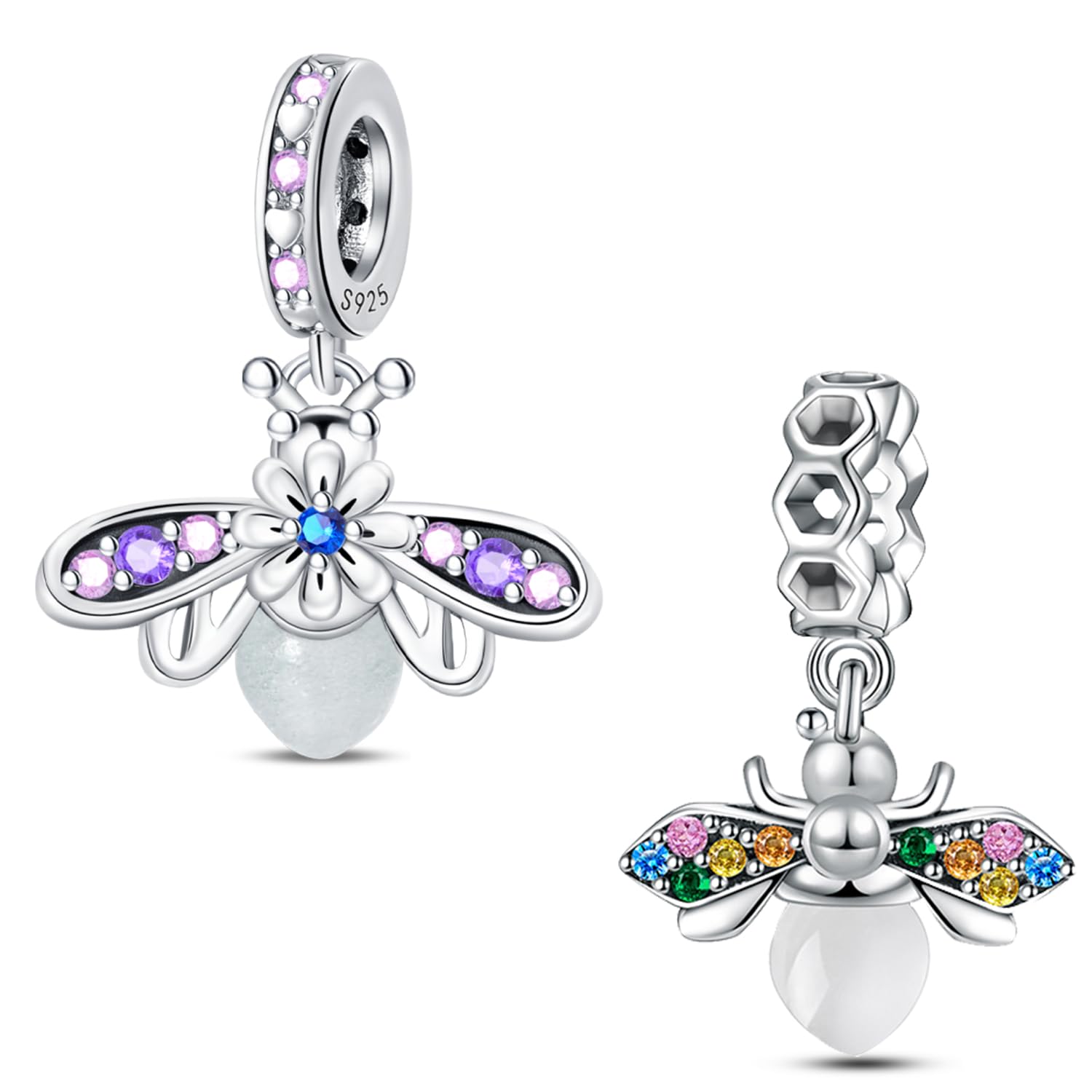 HappyStar Wisiorek charms ze srebra próby 925 do bransoletek, wisiorek typu charms, dla kobiet, kompatybilny z europejskimi bransoletkami i łańcuszkami Pandora (z koralikami dystansowymi