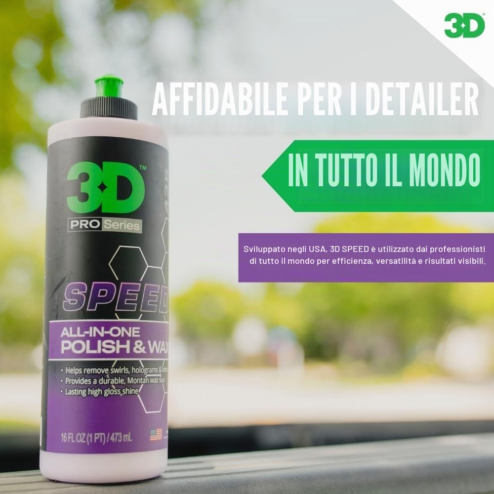 3D Speed | Lucida e Protegge la Vernice in Un Passaggio | Rimuove Graffi e Segni di Vortice | Lascia Una Protezione di Cera | 16 Oz | 0.47 Litri