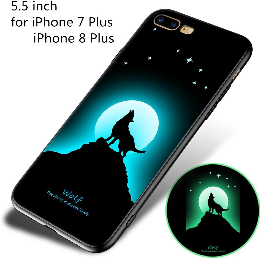 LAAKSO Case Cover for Apple iPhone 8 Plus iPhone 7 Plus Cell Phone Sleeves Protect Case Luminous Noctilucent Night Glow in Dark Ultra Slim Flexible Soft TPU Protective Case (Wolf)