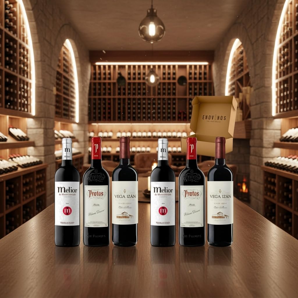 Pack Vinos Ribera del Duero Robles - Envio 24 h - Vinos Regalo - Corta crianza en barrica - 2x Melior, 2x Protos, 2 x Vega Izán - Mejor Seleccion ENOVINOS THE WINE BRAND