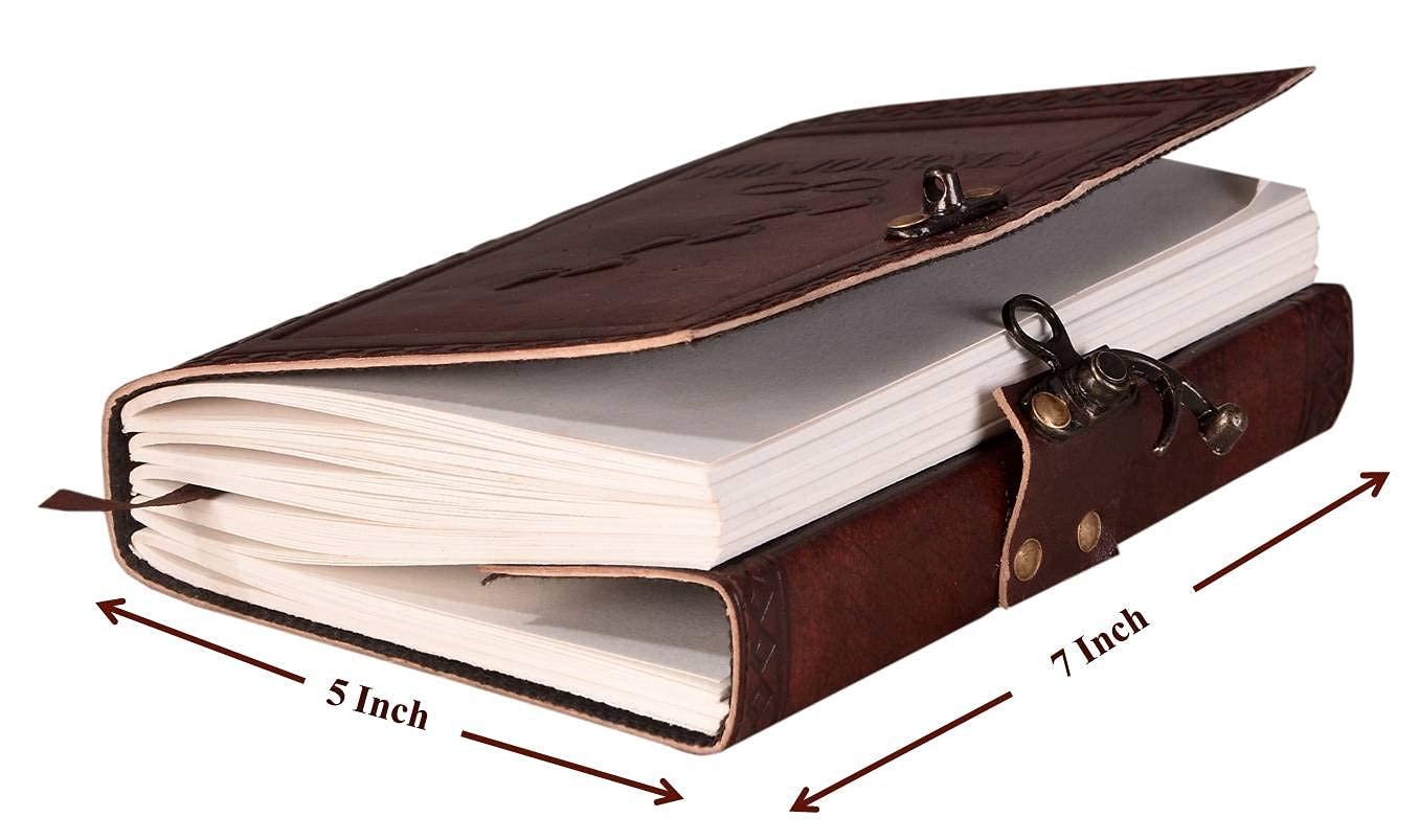 Vintage Fashion Leather Diary Handmade Paper Notebook Journal For Writing Notes Gifts And Memories Girl Boy Men Women Embossed With Metal Lock (7 X 5 Inches (The Journey)),200 Pages 3