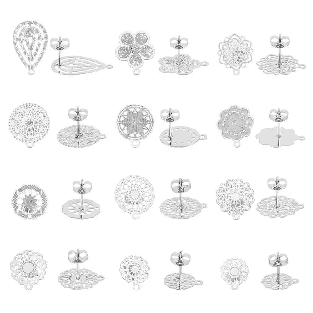 UNICRAFTALE - Fornituras para aretes de Flores Doradas, 304 de Acero Inoxidable, Filigrana, componente de Oreja con Tapones de Mariposa y Bucle, Tuercas de Oreja de 0,7 mm, para Hacer Joyas