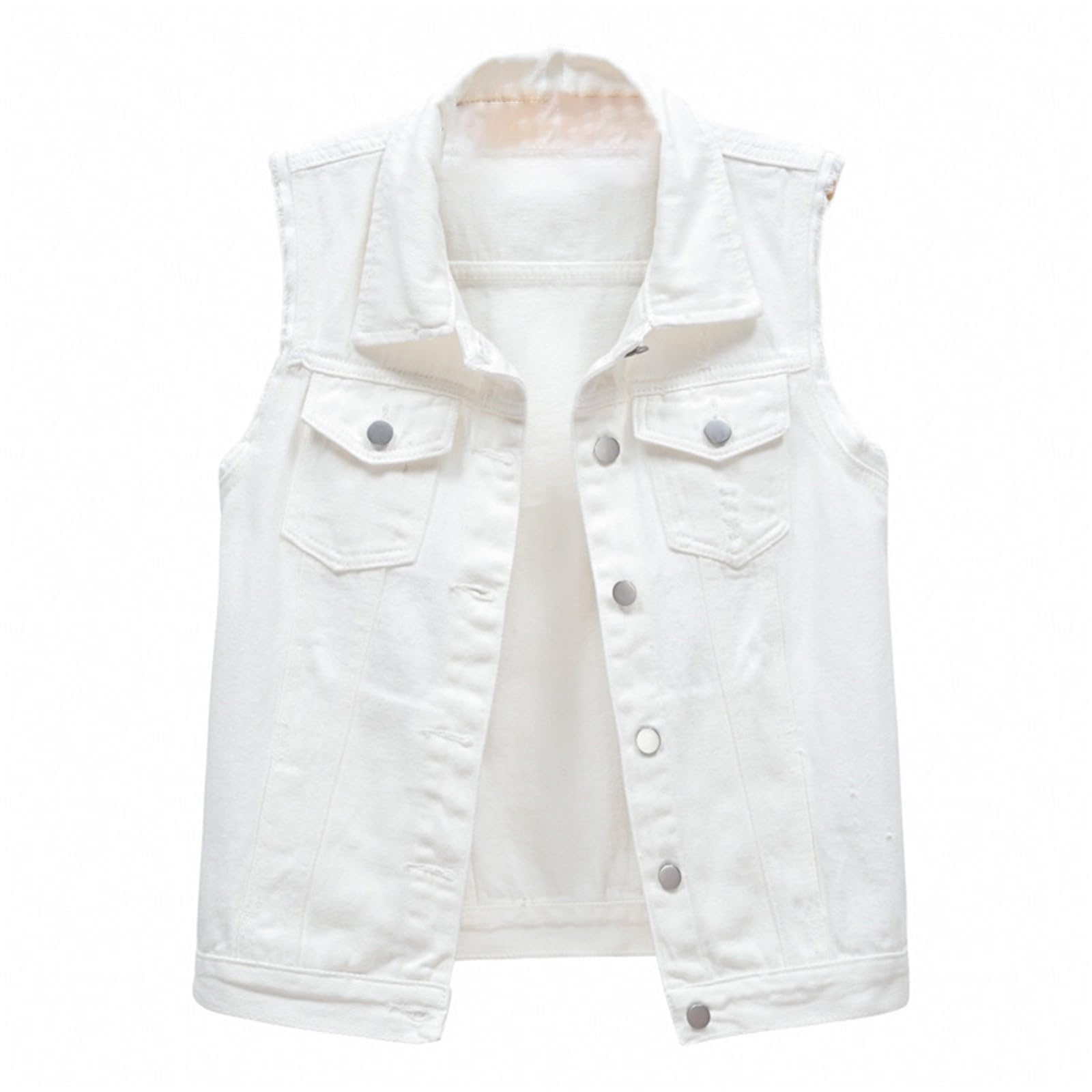 Gilet in denim corto da donna senza maniche con bottoni e colletto con risvolto casual giacche di jeans con tasche