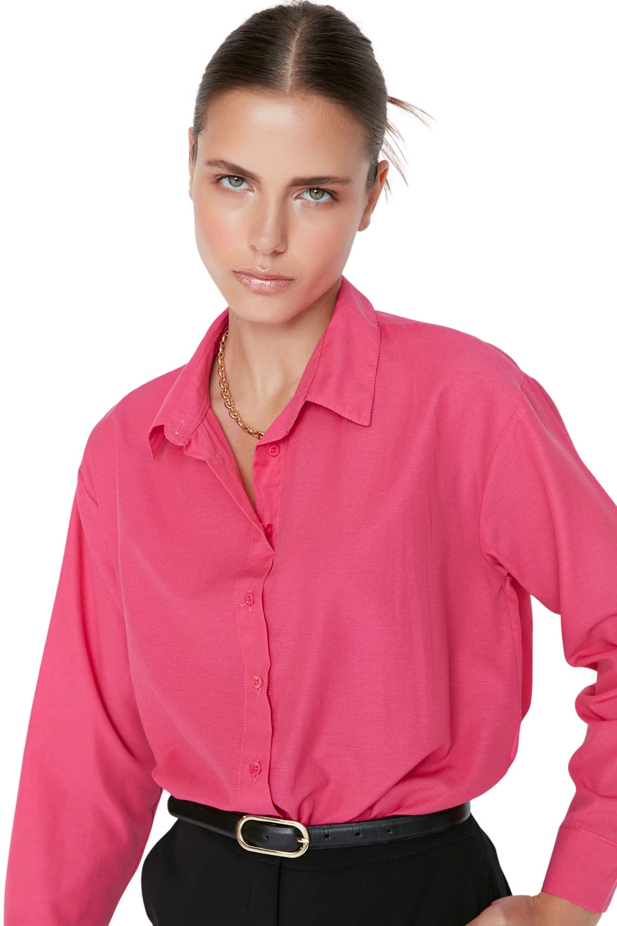 Trendyol Fucsia-Camiseta de Corte Holgado, 40 para Mujer
