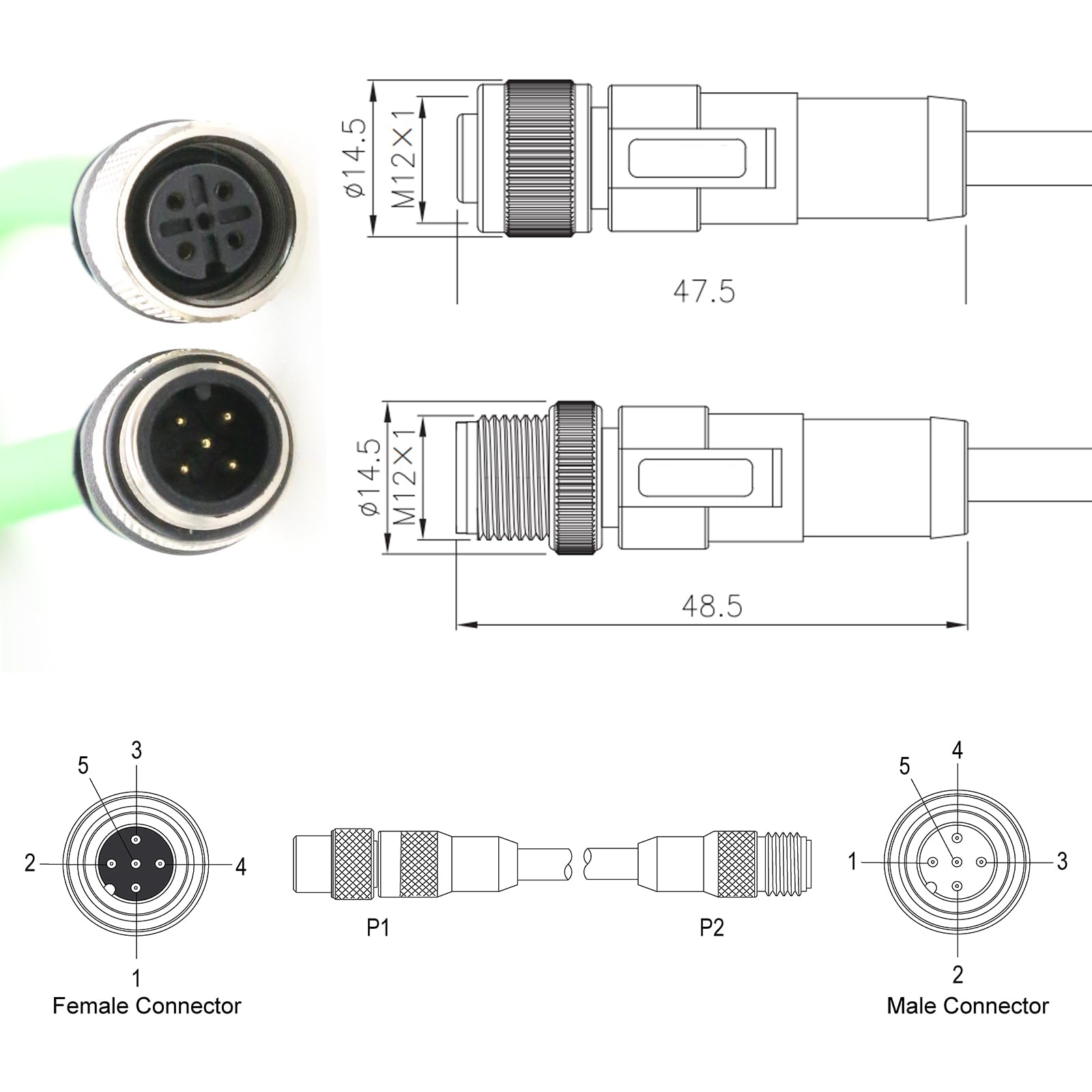 HangTon Cavo per Automazione di Controllo Industriale IO Link Fieldbus NMEA2000 Sensore Dispositivo di Rete CAN Bus, M12 5 Pin, 60V 2A, CAT6, Schermato, Impermeabile, Verde, 4 m