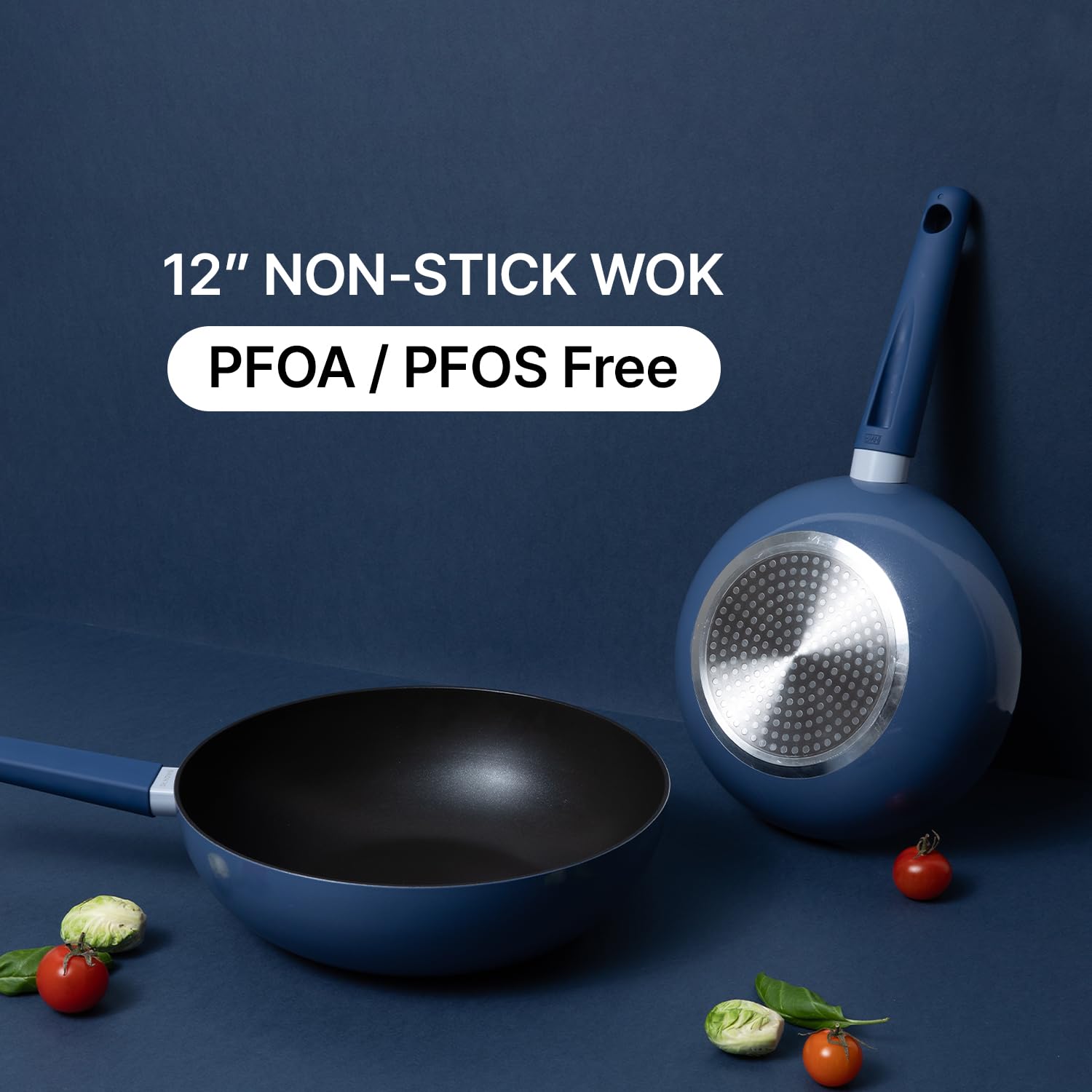 Dr.HOWS Allday Nonstick Wok Pan 12 Inch Stir-Fri Pan with Bakelite Handle, PFOA/PFOS Free, Works on Gas, Induction, Ceramic, Halogen, and Electric, Bijou Blue