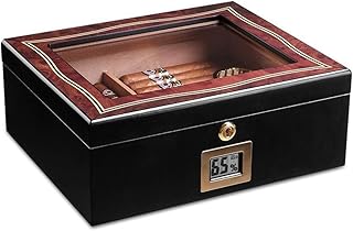 Humidors Barware Cigar Cedar Wood Luxurious and Beautiful high-Gloss Lacquered Cigar Box Cigar Mellow French Style Leather Cigar Box Cooking Dining (Color : Black, Size : 30 * 25 * 12c